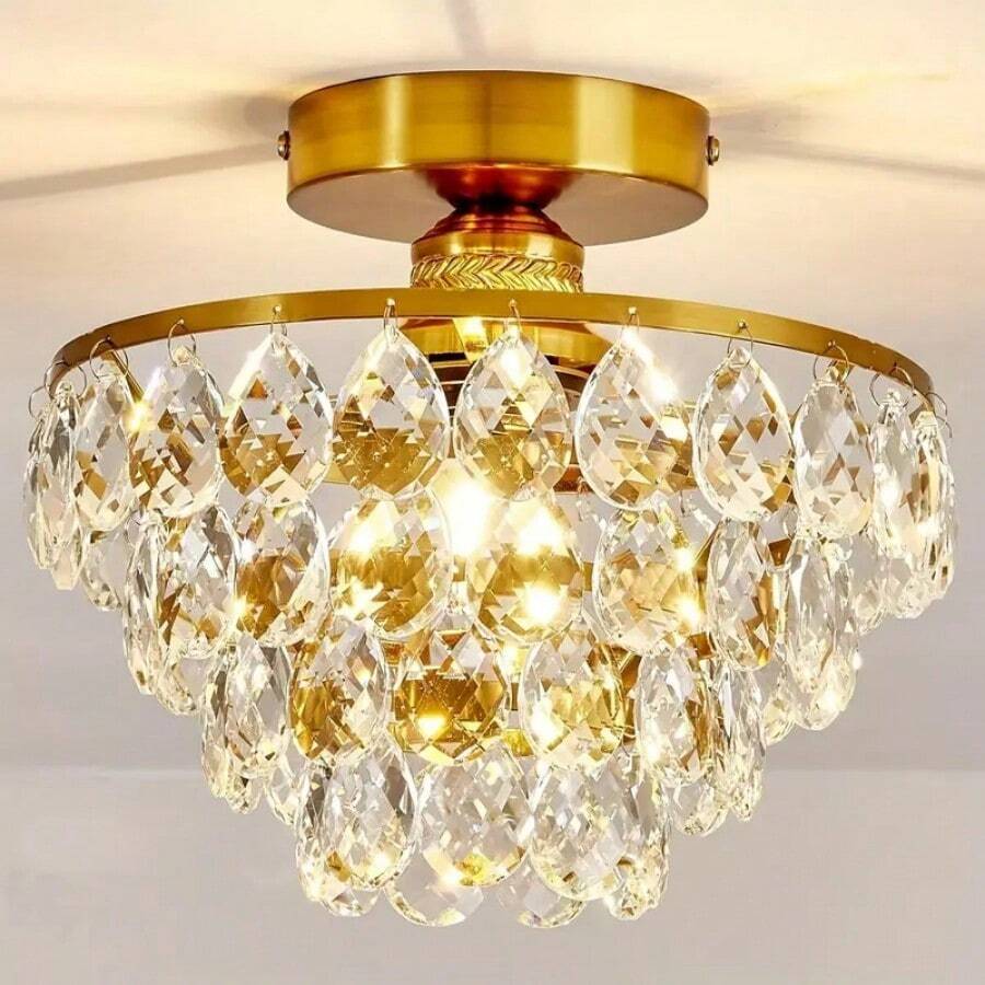 Light Luxury Crystal Chandelier, Ceiling Light, Loft Light, Candelabra Chandelier, Semi-Recessed Small Ceiling Pendant, E26 Socket, Suitable For Bedrooms, Bathrooms, Wardrobes, Living Rooms, Hallways, Entryways, And Kitchens In A Country Style (Bulb Not Included) - Crystal Ceiling Chandelier - View 1