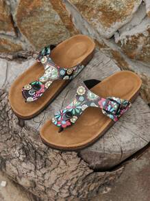 High-End Flip Flops Soft Cork Sandals, Women's Beach & Home Outdoor Style Open Toe Flat Slippers, Summer - Multicolor - View 1