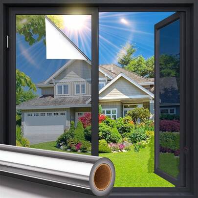 1 rollo de película protectora de privacidad para ventanas, con control de calor y bloqueo de rayos UV para el hogar, la oficina y el automóvil, antirreflejo, a prueba de roturas, película de vinilo autoadhesiva, fácil de instalar, múltiples tamaños disponibles, ahorro de energía, bloqueo solar, moderna y elegante