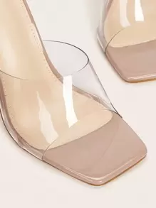女士露趾拖鞋透明高跟凉鞋，透气性感前卫，夏季，粉色 - 杏色 - 查看 3