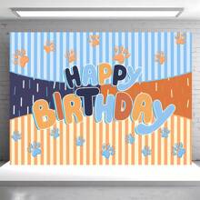 1pc Cartoon Dog Paw & Stripe Letter Pattern Polyester Photography Backdrop, Stripe Backdrop, Party Decor Background Cloth, Cake Table Photography Studio Decor - Multicolor - View 2