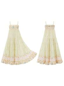 Women Slip Tank Dress, Spaghetti Straps Backless Flower Print Swing Dress Summer Long Dress For Cocktail Party - màu xanh lá - Xem 4