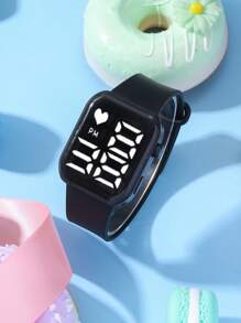 1pc Kids Cute Heart Shaped Electronic Watch With Date And Time Display, Suitable For Everyday Use Or Kids Gift
