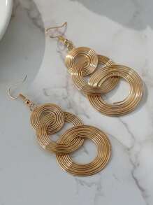 1 Pair Personalized Metal Multi-Layer Circle Hoop Earrings, Exaggerated Vintage Big Circle Long Dangle Earrings For Women