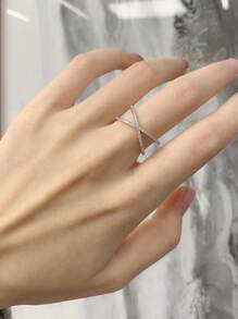 1pc S925 Sterling Silver Cross Design Synthetic Cubic Zirconia Ring, Fashion & Elegant Lady Daily Wear Quality Jewelry