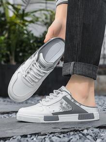 Plus Size Men Fashion Solid Color Single-Layer Lace-Up Slip-On Skate Shoes, Casual Breathable Non-Slip Walking Shoes, With Hook & Loop Fastener, Sports Campus Style Sneakers, Casual Student Shoes - Grey - View 4