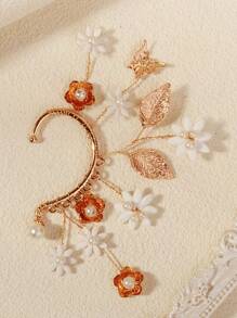 1 Golden Ear Clip Butterfly Ear Clip Bridal Headpiece Retro Female Hair Accessories Antique Style High End Wedding Ear Hanging