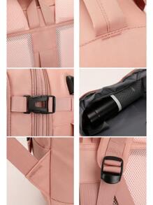 1 pieza Mochila de viaje de moda con diseño de correa para equipaje. Se puede aumentar la capacidad y abrir por completo. Bolsa de trabajo minimalista y portátil con múltiples compartimentos. Mochila escolar personalizada