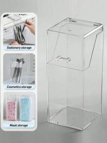 1pc Transparent Makeup Brush Holder With Dust-Proof And Waterproof Cover, Also Suitable For Storing Stationery And Face Masks - Clear - View 9