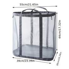 1pc Large Capacity Nylon Mesh Laundry Basket With Sturdy Handles - Breathable, Collapsible Dirty Clothes Storage Box For Bedroom, Bathroom, Dormitory - Classic Black Rectangular Basket, Laundry Hamper