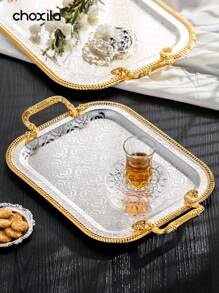 choxila 1 vassoio con manico, texture floreale di alta qualità, bordo dorato, vassoio per spuntino e saucer per il pomeriggio, portacandele, vassoio per set da caffè, vassoio portaoggetti, vassoio per apparecchiare la tavola, utensili da caffè o gioielli, adatto per hotel, pomeriggio del tè, feste, soggiorno, ufficio