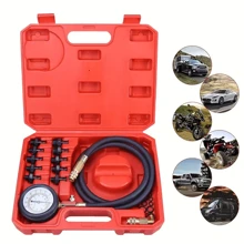 1 Set Of Professional Engine Oil Pressure Testing Kit - Oil Pressure Gauge Combination, Including 10 Adapters, Suitable For Cars, Motorcycles, Trucks, And Ships - Automotive Oil Pressure Diagnostic Tool (Red) - Red - View 1