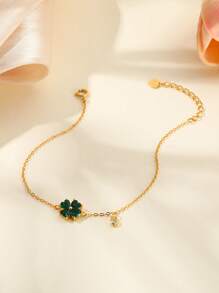 1pc Elegant S925 Sterling Silver Cubic Zirconia Lucky Four-Leaf Clover Bracelet, Suitable For Banquets, Parties, Birthdays, Valentine's Day, Mother's Day, Easter, Women's Jewelry Gift - Green Diamond - View 4