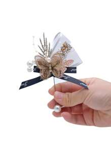 1 pieza Suministros de boda Flor de pecho Broche de mariposa para novia y novio, Regalo de Halloween, Regalo de Navidad, Broche de lazo de seda, Regalos, Decoraciones de cumpleaños, Decoraciones de fiesta, Despedida de soltera