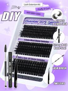 300 Stücke DIY Büschel Wimpernverlängerung, Wimpernverlängerungsset, D-Krause Wimpernverlängerungsset, 60D + 80D +100D schwarze einzelne Büschel Wimpernverlängerung 280 Paar, 9-16mm gemischte DIY Einzelbüschel Wimpernverlängerung für den Heimgebrauch - Schwarz - Übersicht 5