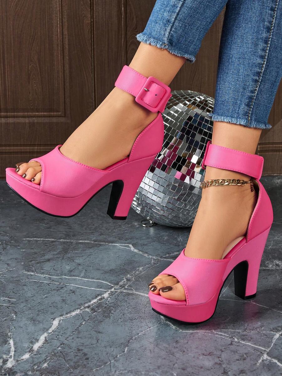 Women's Thick Bottom High Heel Satin Sandals, Suitable For Clubbing, Night Out, And Office, Versatile Thick Heel Pumps