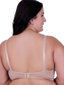 Reinforced Lace Bra With Padded Cups, Plus Size Support Bra - Beige - View 2