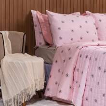 3-Piece Percale 150 Thread Count Cotton Bedspread Kit With Pillowcases - Marina Enxovais - Hibiscus Flower - View 6
