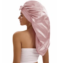 ZTZI Women's Luxe Satin Sleep Bonnet With Wide Elastic Band & Bowknot - Black, Soft Polyester Hair Cap For Curly & Straight Hair, Comfortable Nighttime Protection - Multicolor - View 12