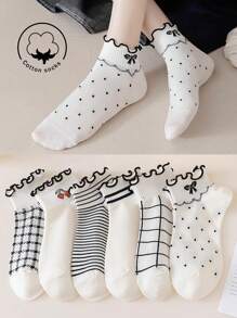 1/3/5/10 Pairs Of Women's Cotton Socks,Invisible Socks,Short Socks,Grey Socks,Women Socks,Cute Socks,Girls Socks, Autumn/Winter/Spring/Fall/Summer Socks,Mesh Breathable Details, Guide Rail Breathable Hole Design, Moisture Wicking, Soft And Smooth, Suitable For Various Holidays, Sports, Leisure, Business And Other Daily Wear, Can Be Worn All Year Round, Color Combinations Are Random. - Multicolor - View 1