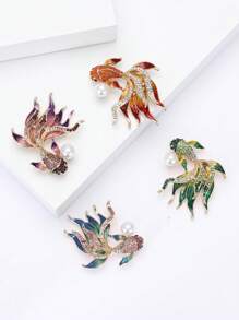 Fashionable Rhinestone Faux Pearl Goldfish Brooch For Women Animal Brooch Dress Suit Pin Accessories Party Banquet Gift