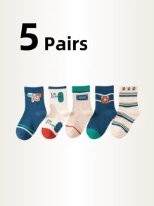 10pcs/5pcs Children Socks, Simple Design, Letter, Printed, Stripe, Sports Socks, Boys, Girls, Moisture Wicking Mid-Calf Socks, Suitable For Spring, Summer, Autumn, Sports, Gifts For Girls, Gifts For Boys, Gifts For Mom, Gifts For Dad, Girls Summer Clothes, Boys Summer Clothes, Holiday Gifts - Multicolor - View 14