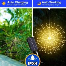 4Pcs 400LEDs Solar Starburst Sphere Lights, Firework Lights 8 Modes Hanging Fairy Light, Dimmable & Copper Wire Fairy Lights For Patio Parties, Tents, Christmas - trắng - Xem 3