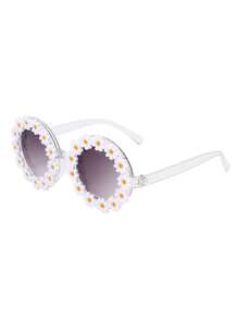 Kids Sunglasses Flower And Headbands For Baby Girls Toddler Sunglasses Sunflower Decor Anti-UV Sunglasses Matching Elastic Hollow Bow Hair Band For Boys Girls - 白色 - 查看 5