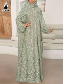 Plus Size Women Ditsy Floral Flowy Long Dress, Casual Maxi Robe Gown For Daily, Party, Commute, Spring/Summer/Autumn, Elegant & Graceful - Multicolor - View 1