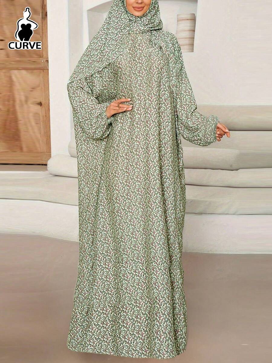 Plus Size Women Ditsy Floral Flowy Long Dress, Casual Maxi Robe Gown For Daily, Party, Commute, Spring/Summer/Autumn, Elegant & Graceful - Multicolor - View 1