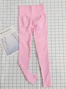 Seamless High-Stretch Fitness Leggings For Women, Ribbed High Waist Squat-Proof Tight Yoga Pants Tights - Baby Pink - View 5