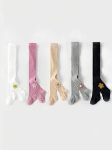 5 Pieces Children's Baby Girl's Tights – Soft, Stretchy Solid Color Pantyhose For Toddler Newborn (All Seasons)