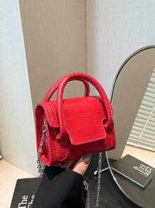 1pc Litchi Pattern Handbag Fashion Texture Shoulder Small Square Bag Stylish Solid Color Messenger Bag, Retro Small Bag Korean Fashion Shoulder Bag Casual Simple Messenger Bag, Chain Shoulder Strap, Pu Leather Fabric, Fashionable Handbag, Candy Color Solid Color Matching, Casual Simple Sweet Fresh And Simple Style, Suitable For Girls To Go Out Shopping, Daily Use - Crocodile Pattern Handbag - View 9