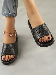 Women's Summer Slippers Indoor Home Bathroom Shower Slippers, Black Cartoon Cute Bear, Summer Use - Black - View 3