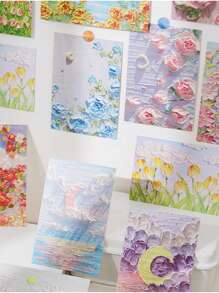 30 件/套精美明信片套装，艺术油画风格，贴心的生日礼物，贺卡，祝福卡，新年礼物，适合送给朋友和家人，返校，学校用品 - 彩色 - 查看 4