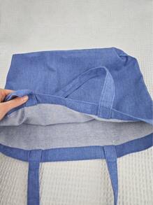 1pc Customized Birthday Flower Text Personalized Canvas Tote Bag, Denim Bag, Large Capacity Shoulder Bag, Casual Canvas Bag For Women, Suitable For Commuting, Shopping, Travel, Dating, Back To School, Gift For Friends, Teachers' Day, Birthday, Anniversary