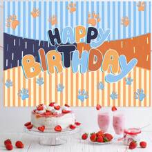 1pc Cartoon Dog Paw & Stripe Letter Pattern Polyester Photography Backdrop, Stripe Backdrop, Party Decor Background Cloth, Cake Table Photography Studio Decor - Multicolor - View 5