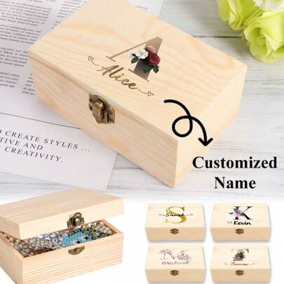 Caja de almacenamiento de madera vintage con nombre personalizado, organizador de escritorio para joyas y anillos con broche frontal, cofre del tesoro multifuncional, estuche de exhibición ideal como regalo para Halloween, decoración del hogar DIY duradera, organizadores personalizados, renovación del hogar