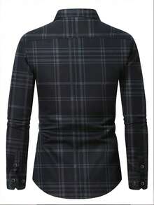 Black Striped Embossed Detail Casual Shirt For Men, European Style - Black - View 3