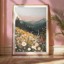 1 件野花风景画、山地日落印刷品、中世纪现代壁画、波西米亚艺术花卉帆布海报、春季客厅装饰无框 - 彩色 - 查看 1