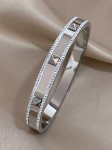 1 Pc Elegant Studded Bangle Bracelets For Women Teen Girls Stainless Steel Cuff Bracelet Daily Party Jewelry Gifts