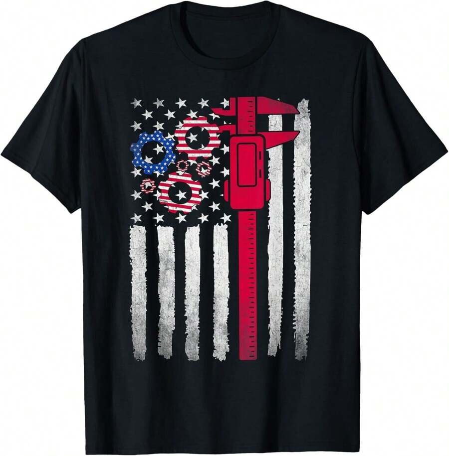 Machinist Flag Tools CNC Machine Operator Machining Caliper Gift Unisex T-Shirt - Black - View 1