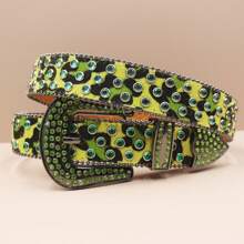 Halloween Bohemian Leopard Pattern Punk Style Rhinestone Studded Skull Design Glitter Waist Belt, Goth Y2k Streetwear Accessory For Pants