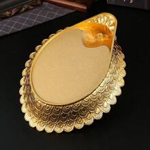 1pc Elegant European-Style Gold Peacock Feather Pattern Metal Serving Tray - Luxury Fruit, Salad And Dessert Service Tray, Ideal For Home, Kitchen And Dining Room Use