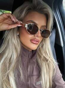 2pcs/1pc Set Women Metal Frame Oval Fashionable Eyeglasses, Unisex Metal Frame Fashion Eyeglasses, INS Retro Street Style Eyeglasses With Travel Beach Accessories, Suitable For Daily Use And Outdoor Activities For Summer Beach Vacation,Outdoor,Travel