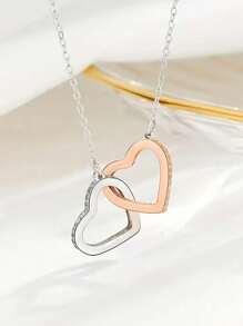 优雅的双心形设计项链适合日常佩戴、约会、婚礼、情人节配饰、时尚女士珠宝礼物，适合所有季节 - 愛心 - 查看 5