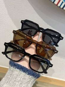 1pc/2pcs/3pcs Women Rivet Decor Square Shaped Sunglasses, Retro Minimalist Metal Hinge Sunglasses For Travel, Party, Daily Use Fashionable Shade Elegant Outfit Family Outings Travel Vacation Holiday
