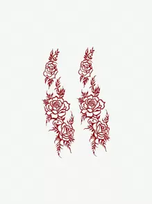 1pc Finger Tattoo Sticker With Plant Totem & Floral Pattern, Long-Lasting Temporary Tattoo, Waterproof PVC, Fashionable & Suitable For People - Red - View 2