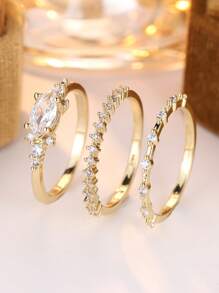 Tsnamer 3入組可疊戴細戒指,鋯石婚戒,女性婚戒,美學珠寶