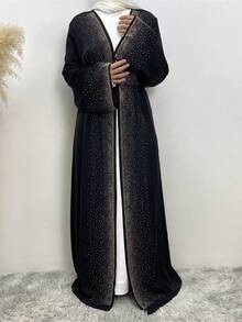 Luxury Diamond Abaya With Belt Dubai Kaftan Robe For Women,Modest - Black - View 6